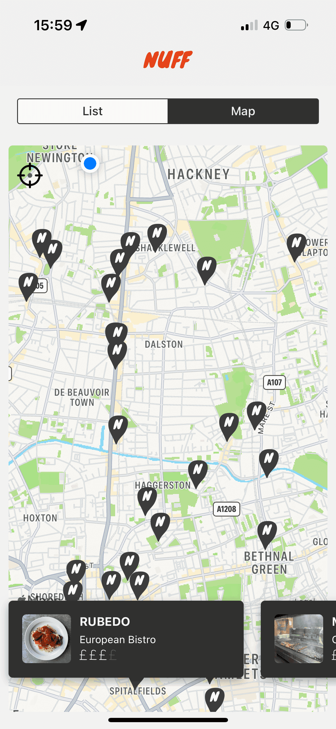 A Screenshot of the Nuff app home Page